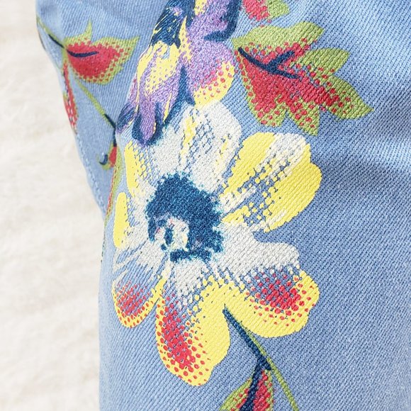 Stretch Floral Print Denim Draw String Top high heel thigh boots - Picture 11 of 11